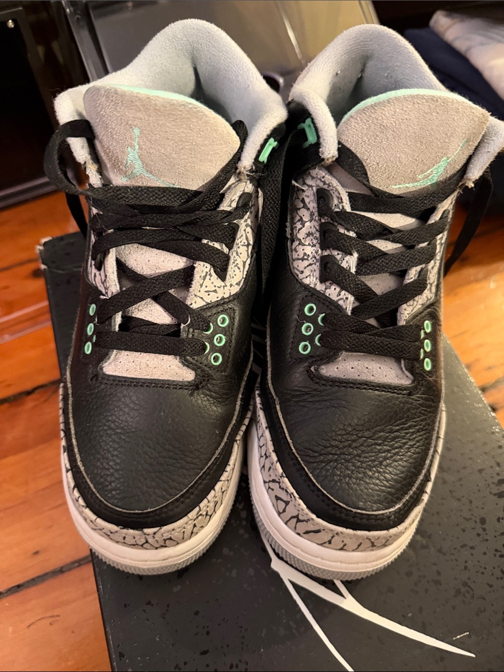 Jordan Kids Black and Grey Sneakers with Mint Accents